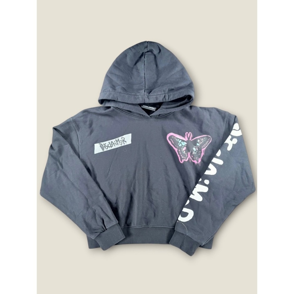 Disclaimer Womens Butterfly Graphic Hoodie Black Streetwear Sweatshirt